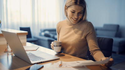 A woman using her laptop.