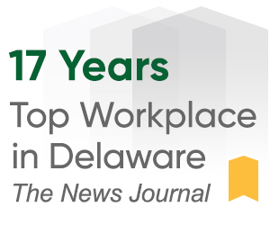 Award logo for top workplace in Delaware by the News Journal, 17 years in a row