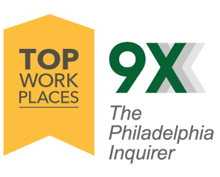 Award logo for Top Workplace by the Philadelphia Inquirer, 9X winner