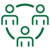 Icon representing members of a team working together.